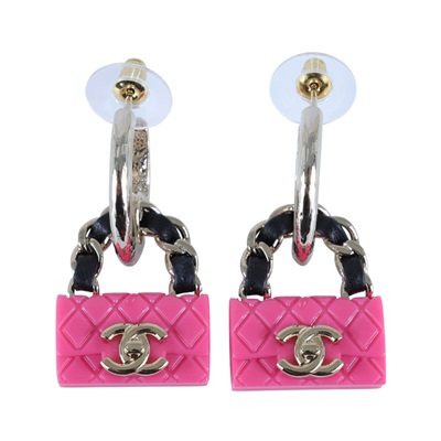 香奈兒 CHANEL CC LOGO 耳環 耳釘 B23 C 粉色包包耳環 無附屬品