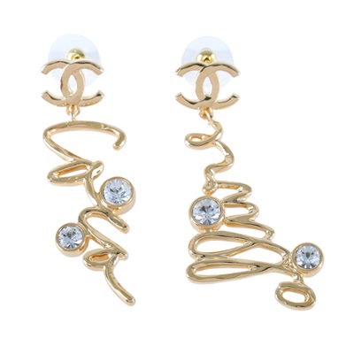 香奈兒 CHANEL CC LOGO 耳環 耳釘 I24 S 金色大水鑽不對稱耳環 無附屬品