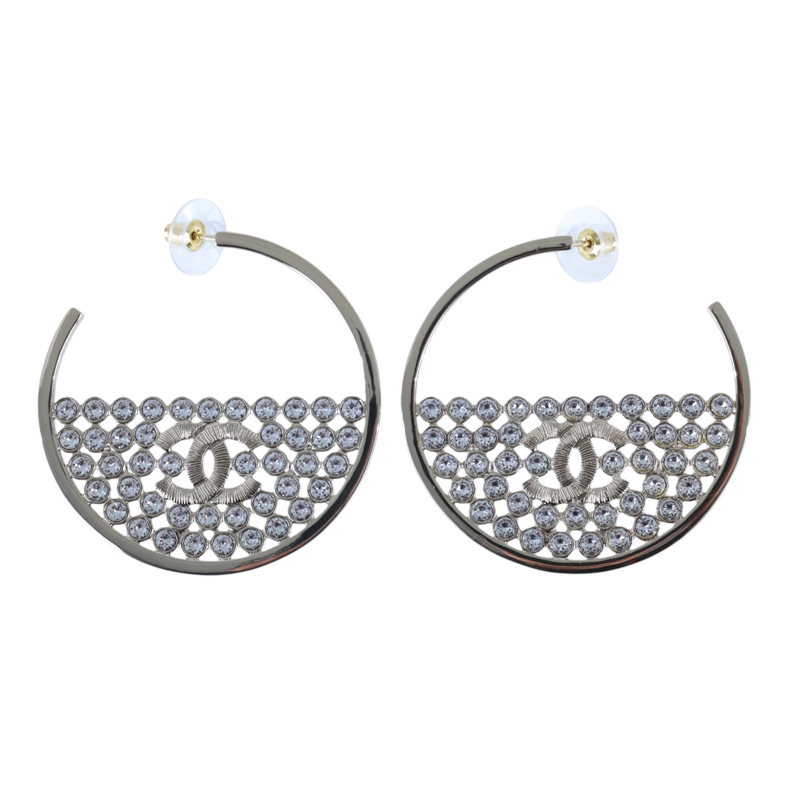 香奈兒 CHANEL CC LOGO 耳環 耳釘 B23 S 雙C水鑽大半圓耳環 無附屬品