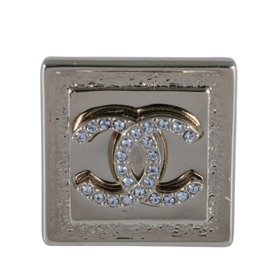 香奈兒 CHANEL CC LOGO 戒指 B23 P 淡金方形雙C水鑽戒指 無附屬品