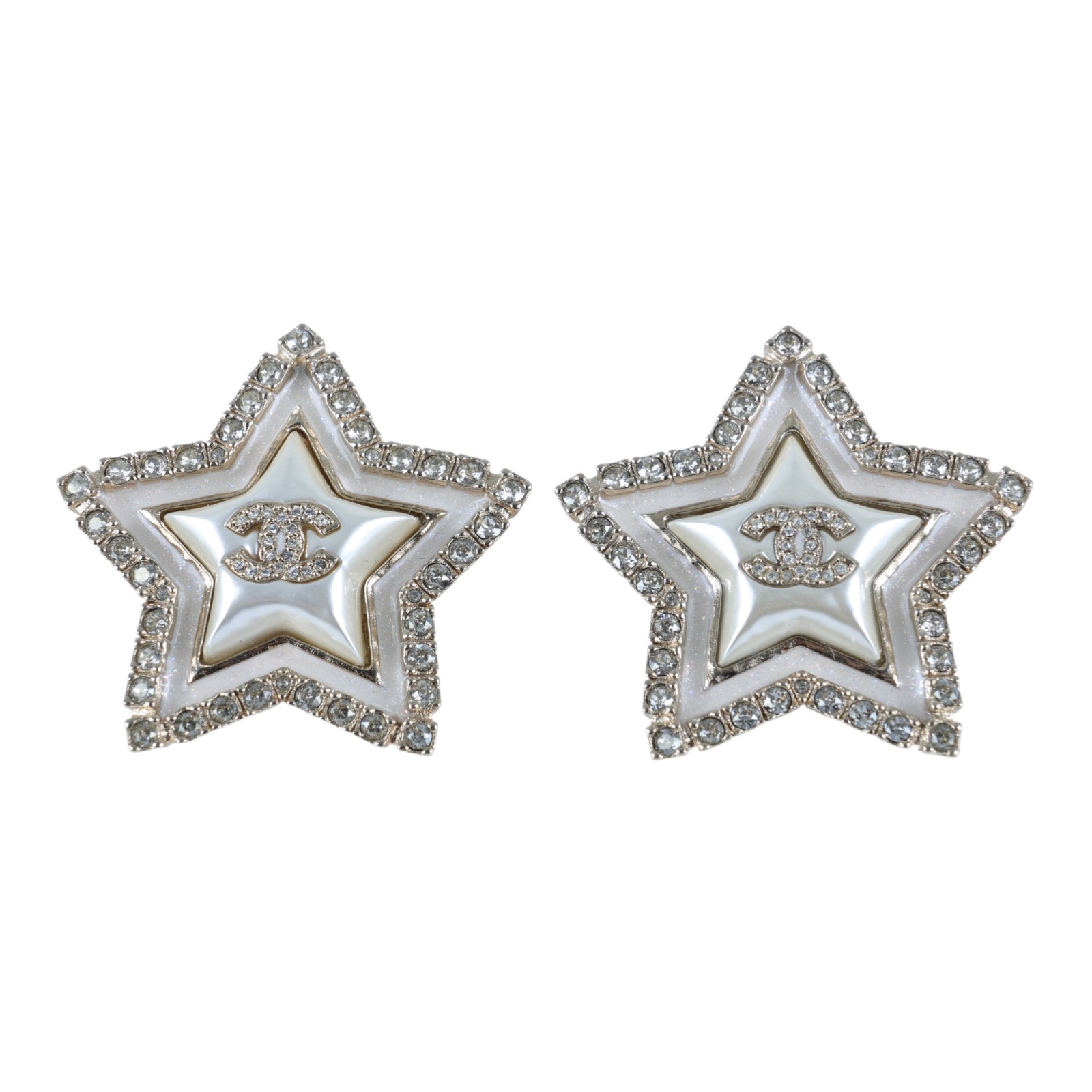 香奈兒 CHANEL CC LOGO 耳環 耳釘 C24 A 白色大星星水鑽耳環 無附屬品