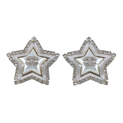 香奈兒 CHANEL CC LOGO 耳環 耳釘 C24 A 白色大星星水鑽耳環 無附屬品