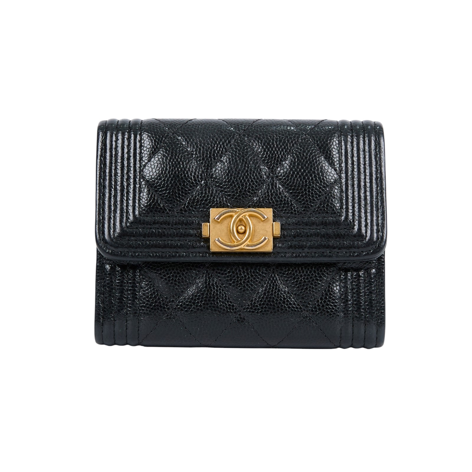 香奈兒 CHANEL BOY 零錢包 A84311 B05006 31開黑金荔枝BOY雙層卡包 原廠盒子/防塵袋/保證卡/國外購買證明