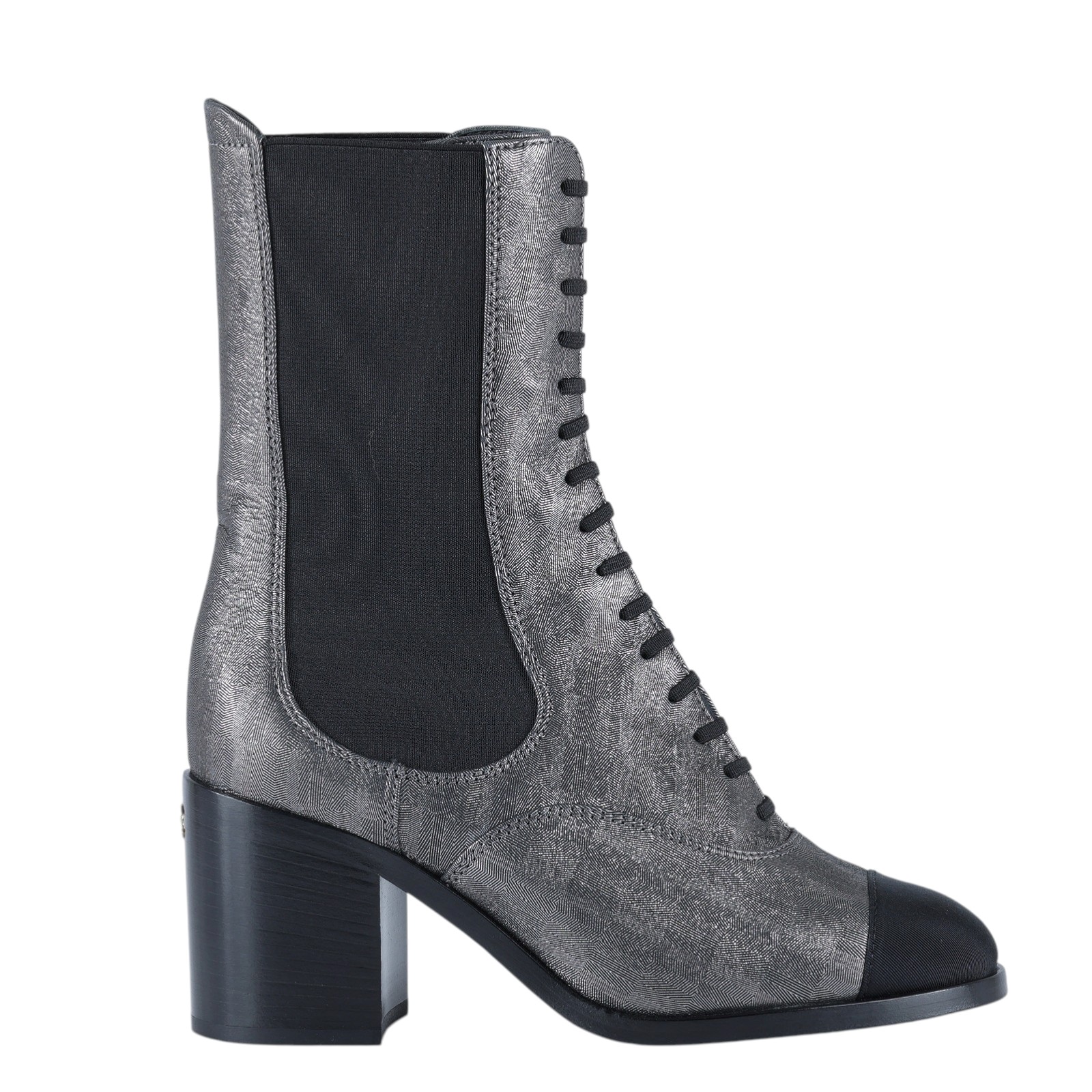 香奈兒 CHANEL interlocking cc logo 戰鬥靴 短靴 31770723719011 銀黑綁帶中筒靴 防塵袋