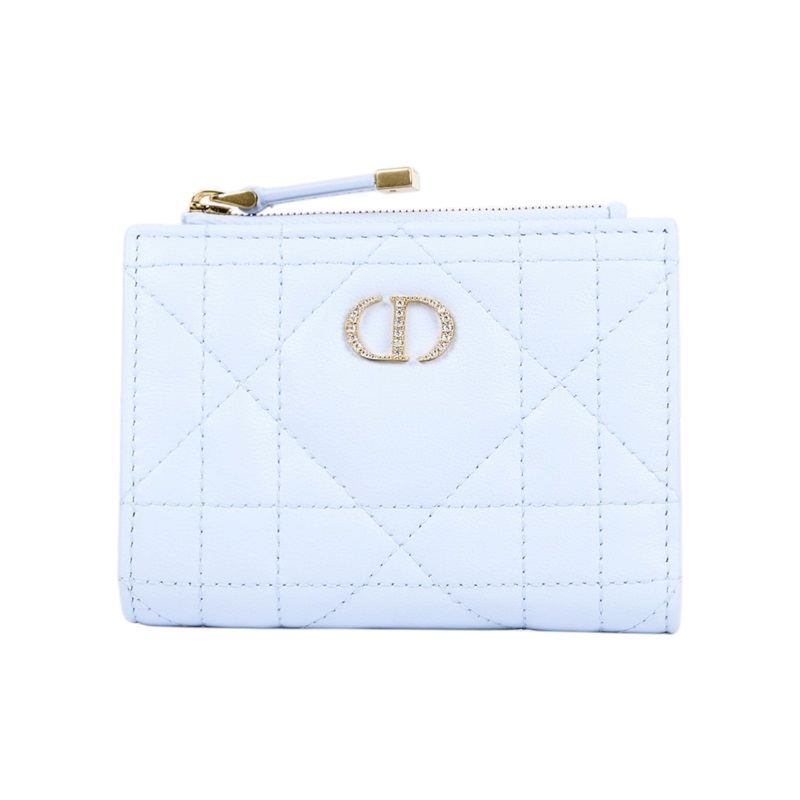 迪奧 CHRISTIAN DIOR Caro Dahlia 短夾 錢包 日本限定 S4208UHNN 淺藍CARO LOGO鑲水鑽短夾 原廠盒子/防塵袋