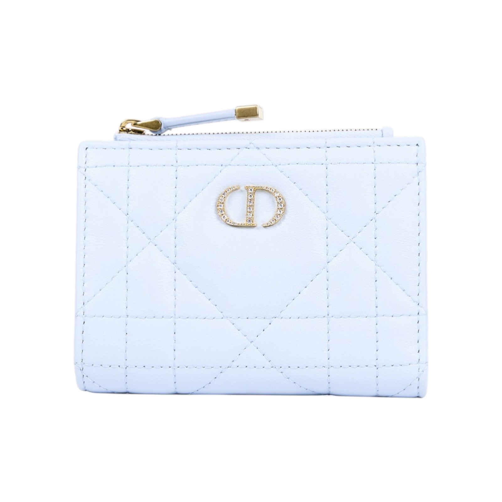 迪奧 CHRISTIAN DIOR Caro Dahlia 短夾 錢包 日本限定 S4208UHNN 淺藍CARO LOGO鑲水鑽短夾 原廠盒子/防塵袋