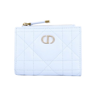 迪奧 CHRISTIAN DIOR Caro Dahlia 短夾 錢包 日本限定 S4208UHNN 淺藍CARO LOGO鑲水鑽短夾 原廠盒子/防塵袋
