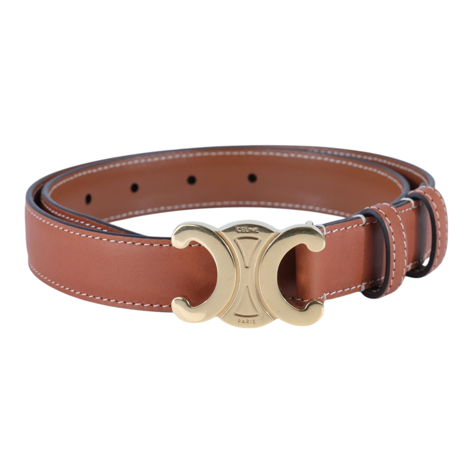 思琳 CELINE Triomphe 25毫米 腰帶 45AK93A78_70 凱旋門棕色皮帶#70 原廠盒子/購買證明