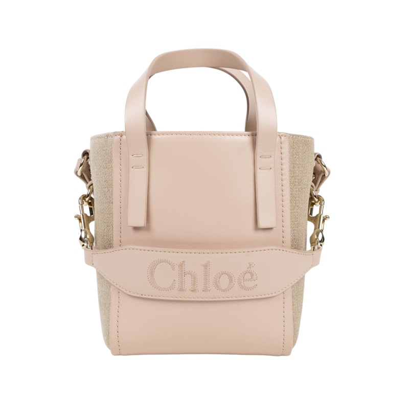 蔻依 CHLOE Sense 托特包 小型 CHC23AS425L1626Z 粉帆布2WAY包 防塵袋