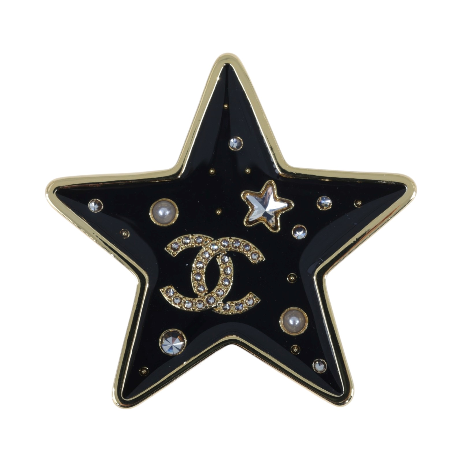 香奈兒 CHANEL CC LOGO 胸針 F25K 黑水鑽星星胸針 無附屬品