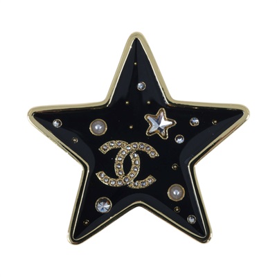 香奈兒 CHANEL CC LOGO 胸針 F25K 黑水鑽星星胸針 無附屬品