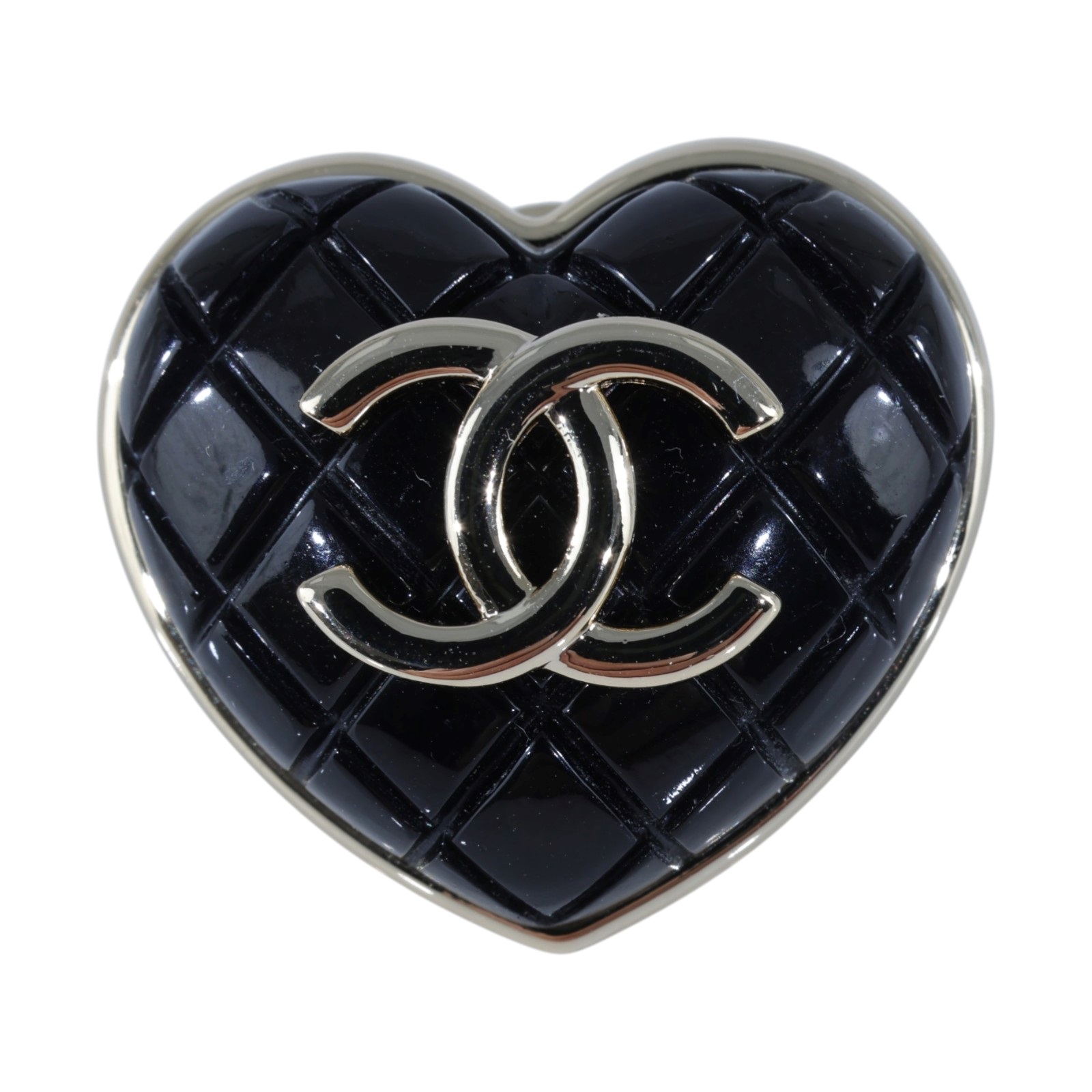 香奈兒 CHANEL CC LOGO 胸針 B22K 格紋黑愛心胸針 無附屬品