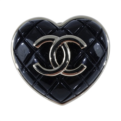 香奈兒 CHANEL CC LOGO 胸針 B22K 格紋黑愛心胸針 無附屬品