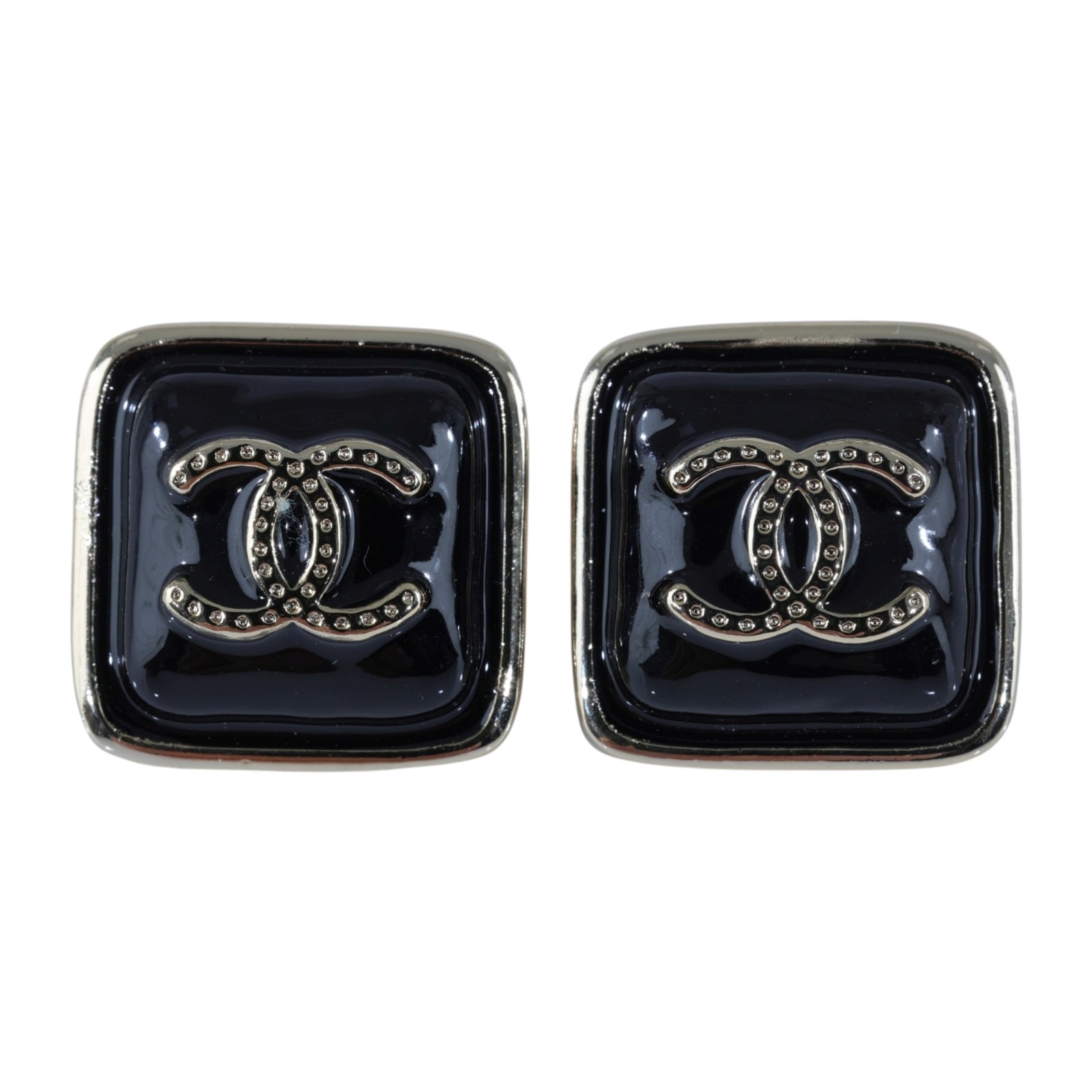 香奈兒 CHANEL CC LOGO 耳環 耳釘 B25P 黑金方框雙C耳環 無附屬品