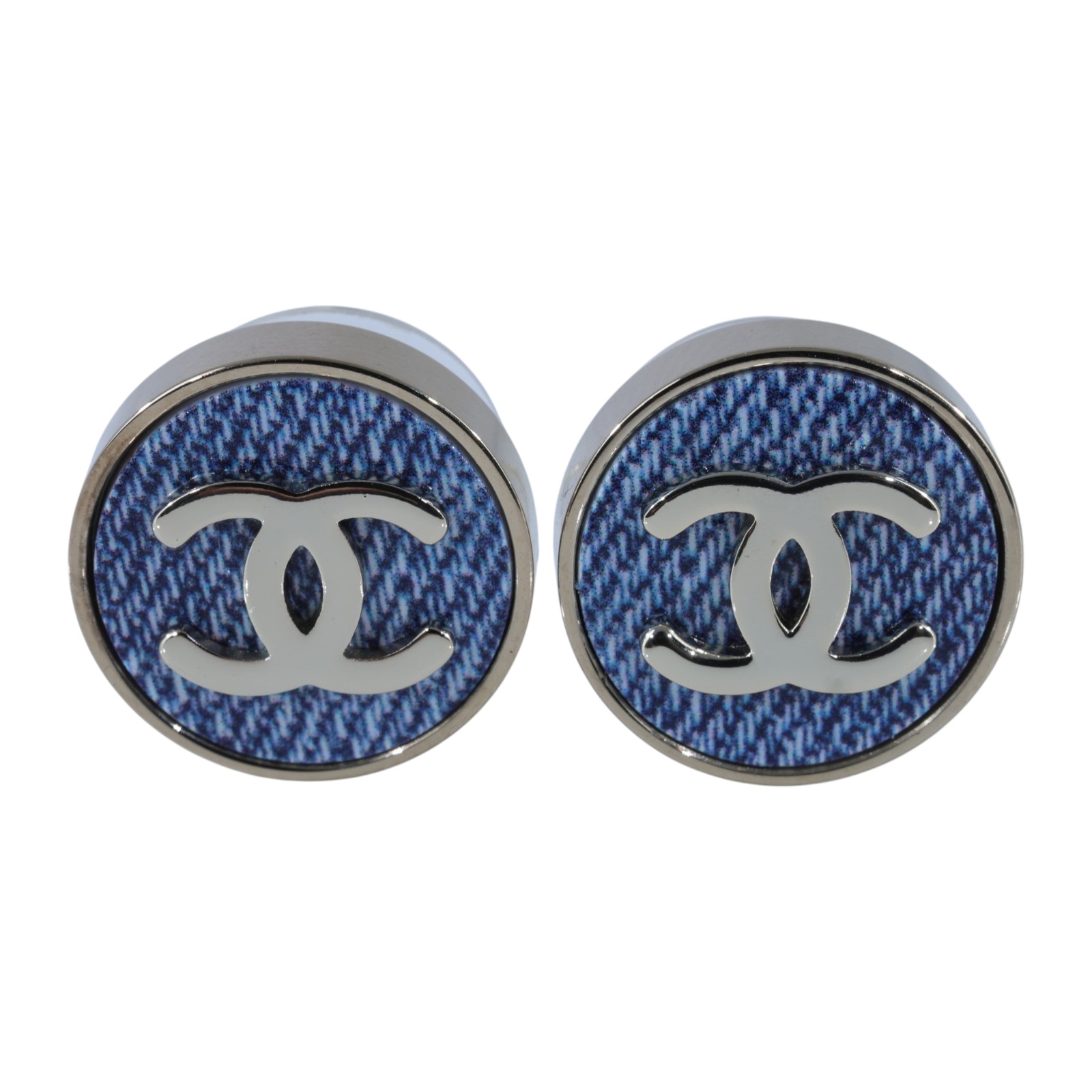 香奈兒 CHANEL CC LOGO 耳環 耳釘 B26C 藍圓雙C耳環 無附屬品