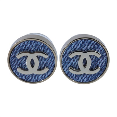 香奈兒 CHANEL CC LOGO 耳環 耳釘 B26C 藍圓雙C耳環 無附屬品