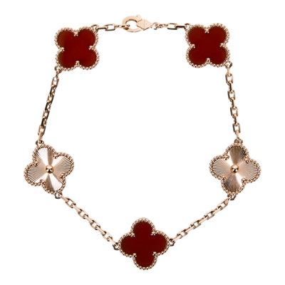梵克雅寶 Van Cleef & Arpels Vintage Alhambra手鍊 5枚四葉幸運圖騰 VCARP7RP00  原廠盒子/防塵袋/保證卡
