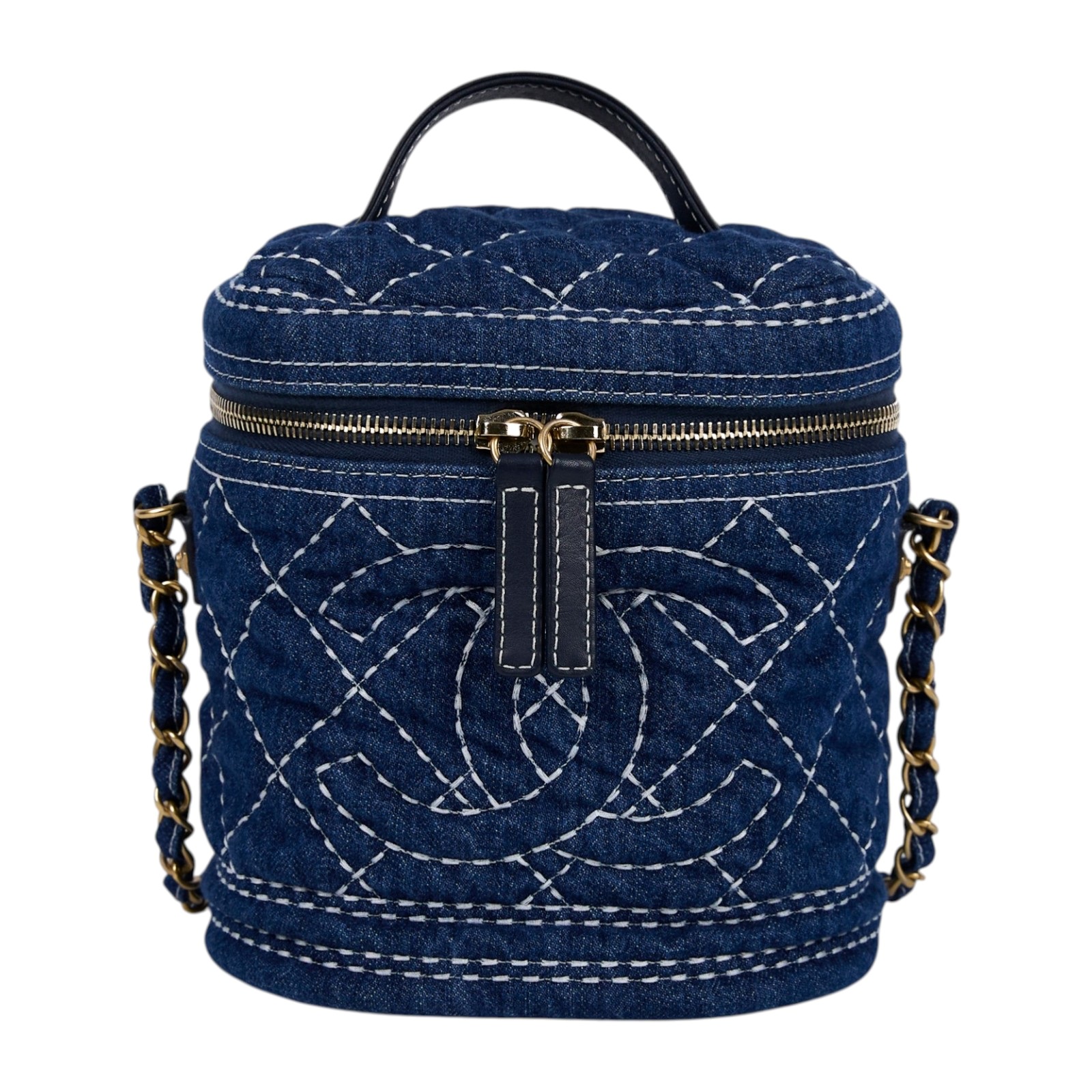 香奈兒 CHANEL CC Trip 單寧 肩背包 化妝包 斜背包 AS1336 29開 藍牛仔菱格水桶包 無附屬品