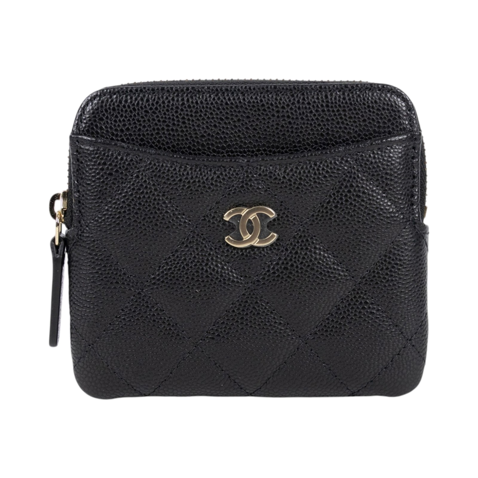 香奈兒 CHANEL CC Logo 5卡 拉鍊 零錢包 AP2061 晶片款 黑金荔枝吐司錢包 原廠盒子/防塵袋