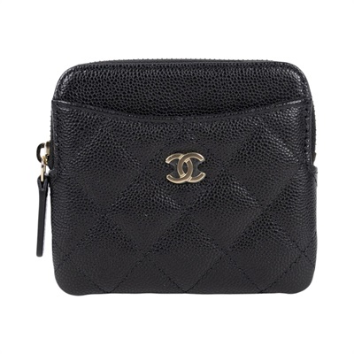 香奈兒 CHANEL CC Logo 5卡 拉鍊 零錢包 AP2061 晶片款 黑金荔枝吐司錢包 原廠盒子/防塵袋