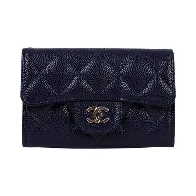 香奈兒 CHANEL CC LOGO 口蓋 卡片夾 錢包 AP0214 Y33352 31開深藍荔枝卡包 原廠盒子/防塵袋/保證卡/購買證明