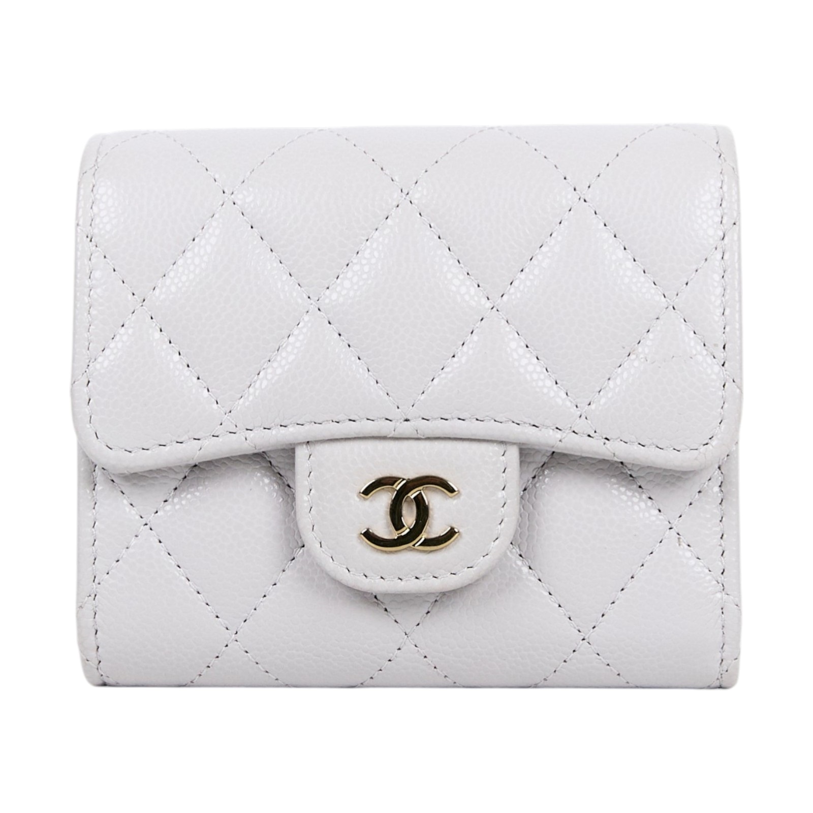 香奈兒 CHANEL CC 錢包 三折 短夾  AP0229 B10583 晶片款 淺灰金荔枝三折短夾 原廠盒子/防塵袋/購買證明