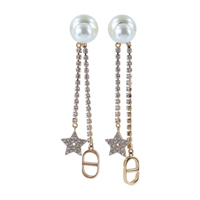 迪奧 CHRISTIAN DIOR Tribales 耳釘 E1270TRICY 星星水鑽珍珠耳環 原廠盒子/防塵袋