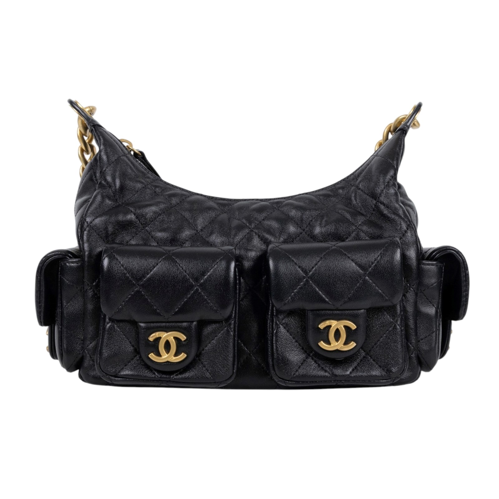 香奈兒 CHANEL 流浪包 AS5339 晶片款 黑金羊HOBO 原廠盒子/防塵袋