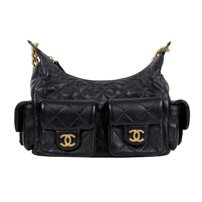 香奈兒 CHANEL 流浪包 AS5339 晶片款 黑金羊HOBO 原廠盒子/防塵袋