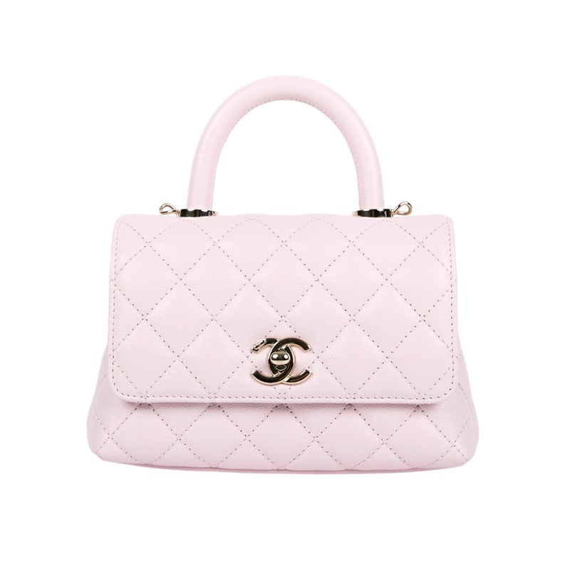 香奈兒 CHANEL Handle 迷你 手提 口蓋包 AS2215 晶片款 粉淡金荔枝COCO HANDLE MINI 原廠盒子