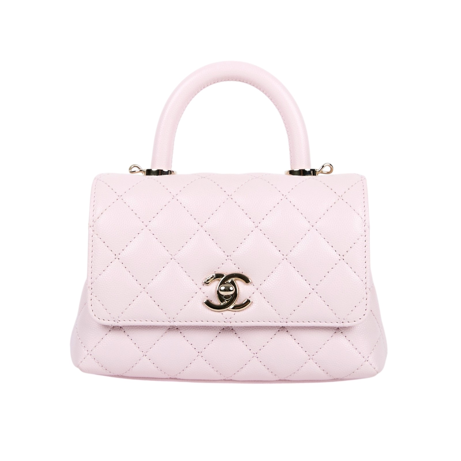 香奈兒 CHANEL Handle 迷你 手提 口蓋包 AS2215 晶片款 粉淡金荔枝COCO HANDLE MINI 原廠盒子