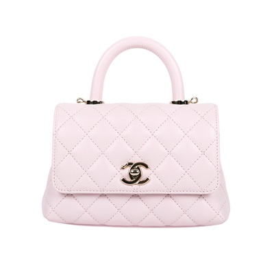 香奈兒 CHANEL Handle 迷你 手提 口蓋包 AS2215 晶片款 粉淡金荔枝COCO HANDLE MINI 原廠盒子