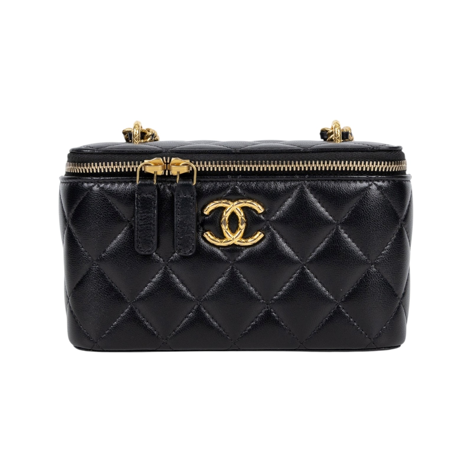 香奈兒 CHANEL Vanity Case Handle 斜背 手提 化妝箱  晶片款 黑金長盒子VANITY 防塵袋/原廠盒子