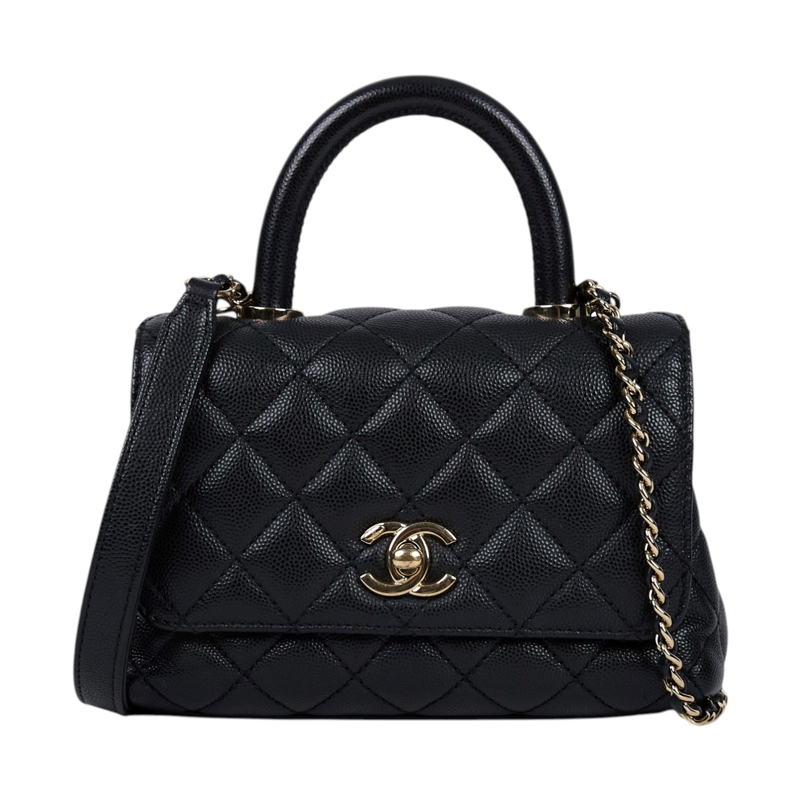 香奈兒 CHANEL Handle 迷你 手提 口蓋包 AS2215 B05061 晶片款 黑金COCO HANDLE MINI 原廠盒子/防塵袋/查碼圖