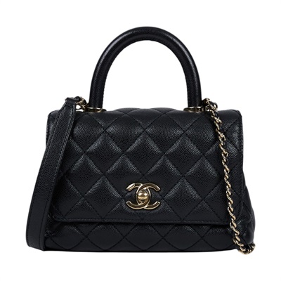 香奈兒 CHANEL Handle 迷你 手提 口蓋包 AS2215 B05061 晶片款 黑金COCO HANDLE MINI 原廠盒子/防塵袋/查碼圖