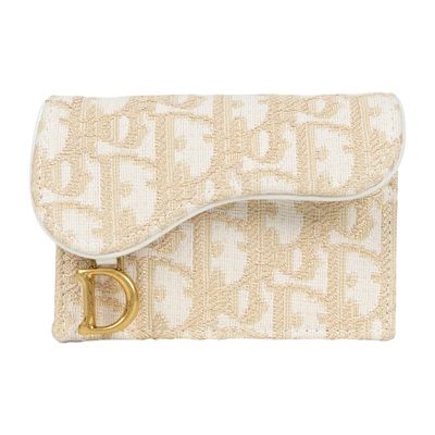 迪奧 CHRISTIAN DIOR Saddle Bloom 卡夾 S5611CQDL 米金緹花SADDLE卡包 原廠盒子/防塵袋/配送單