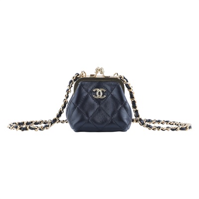 香奈兒 CHANEL 雙口金包  晶片款 黑金雙口小斜背包 原廠盒子/防塵袋