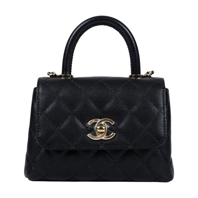 香奈兒 CHANEL Handle 手提 口蓋包 迷你 AP4244 B05061 晶片款 黑金荔枝COCO HANDLE MICRO 原廠盒子/防塵袋/購買證明