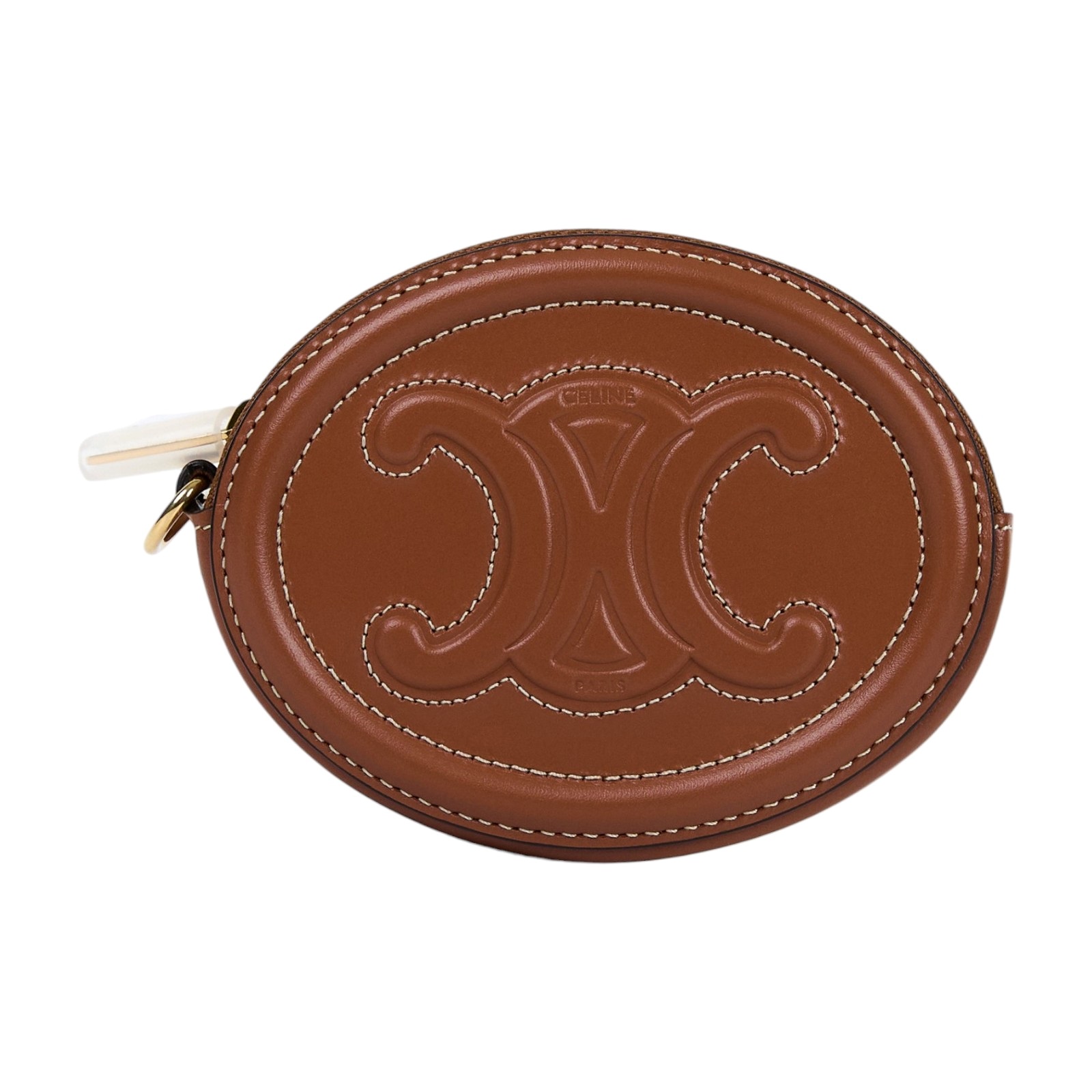 思琳 CELINE Triomphe 凱旋門 錢包 零錢包 手拿包 10I483DPQ 棕凱旋月餅零錢包 原廠盒子/防塵袋/國外購買證明影本