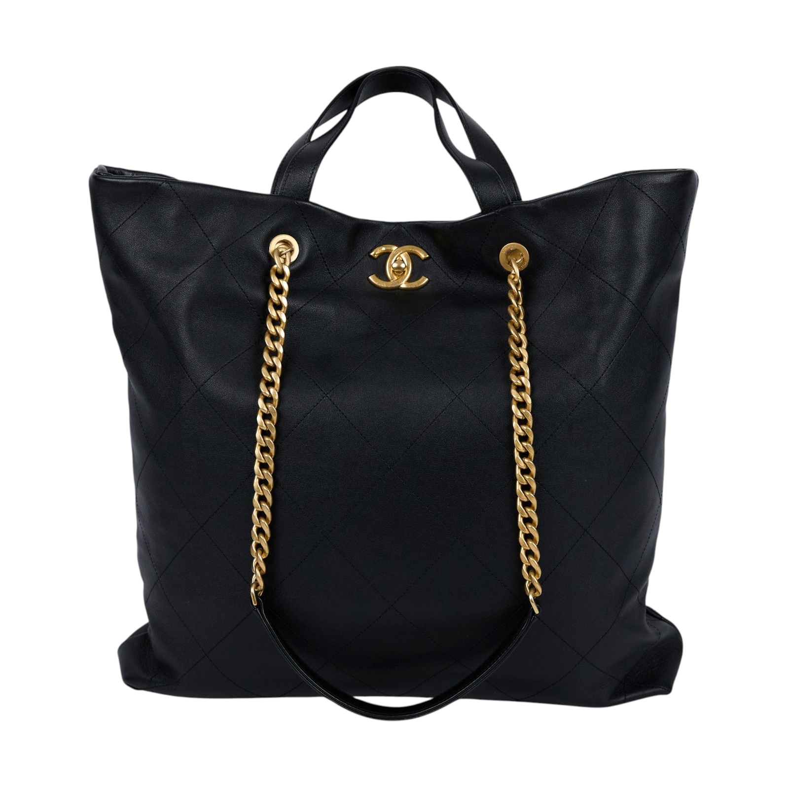 香奈兒 CHANEL Tote 手提 肩背 托特包 AS3128 晶片款 黑金小牛皮菱格托特 防塵袋