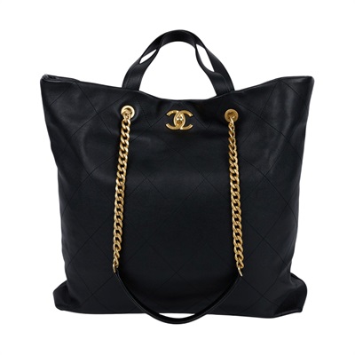 香奈兒 CHANEL Tote 手提 肩背 托特包 AS3128 晶片款 黑金小牛皮菱格托特 防塵袋