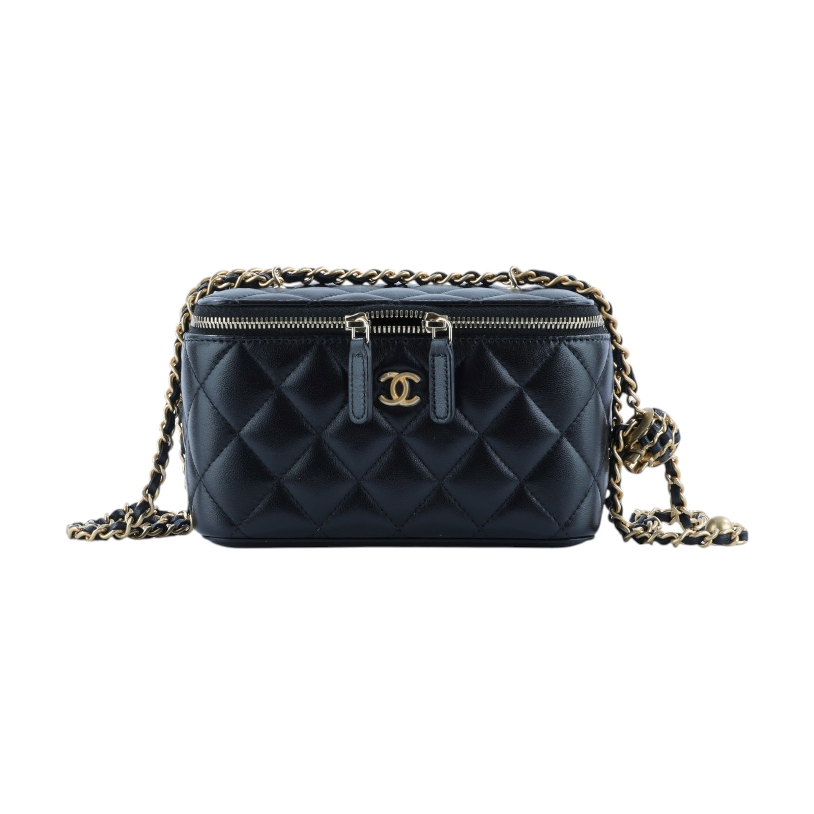 香奈兒 CHANEL CC LOGO 化妝盒 化妝箱 斜背包 Vanity Case AP2303 32開黑金羊金球VANITY CASE 原廠盒子/防塵袋/保證卡