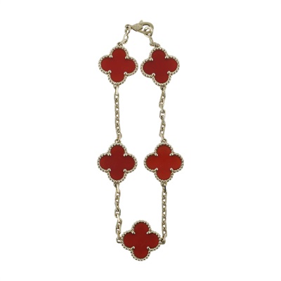梵克雅寶 Van Cleef & Arpels Vintage Alhambra 手鍊 5枚四葉幸運圖騰 VCARD35500_改短1cm  防塵袋