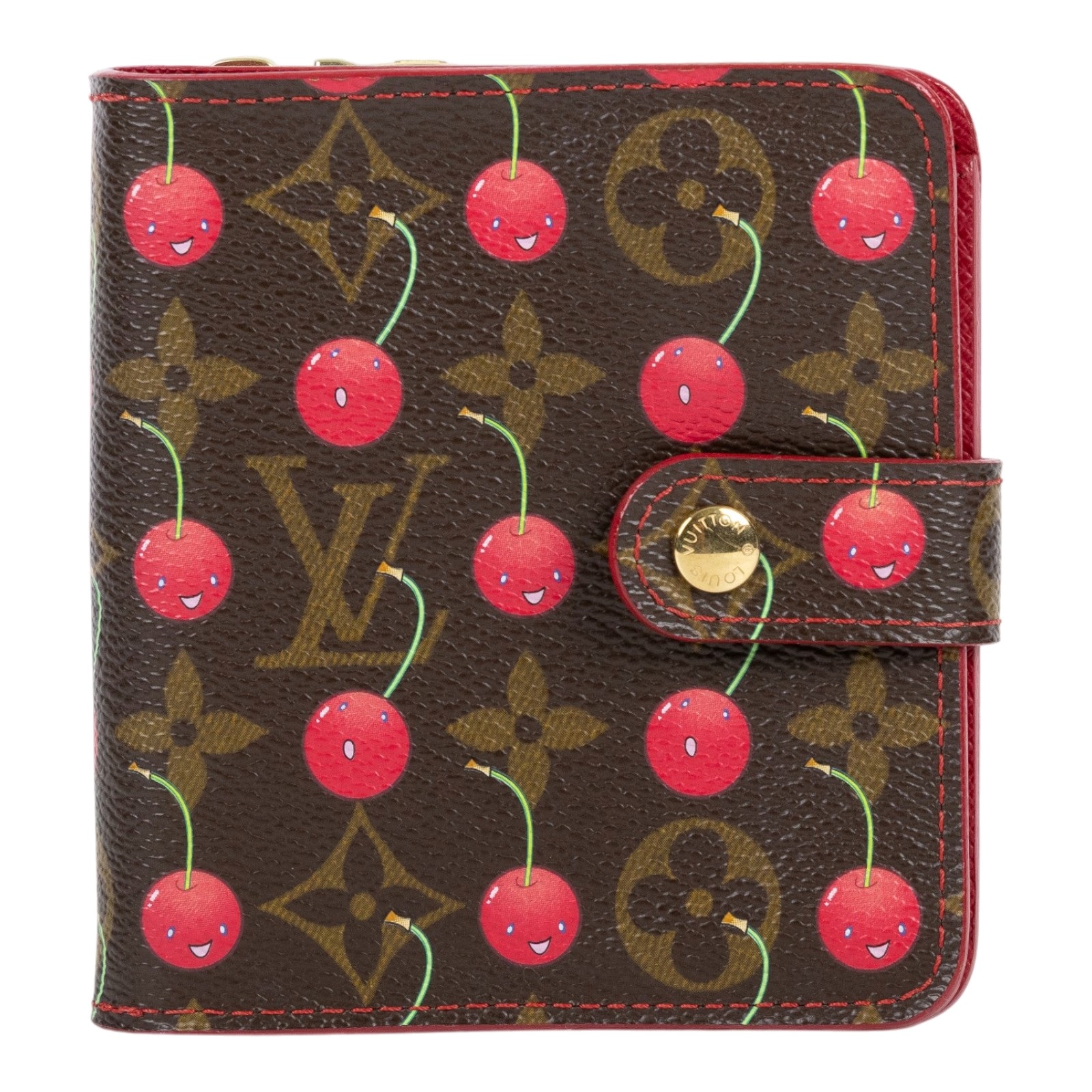 路易威登 LOUIS VUITTON 村上隆 短夾 錢包 零錢包 Compact Zip M95005 原花櫻桃短夾 無附屬品