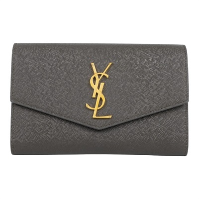 聖羅蘭 YSL SAINT LAURENT Uptown 粒面壓紋皮革 鏈條錢包 6077881GF0J 深灰信封WOC 原廠盒子/防塵袋