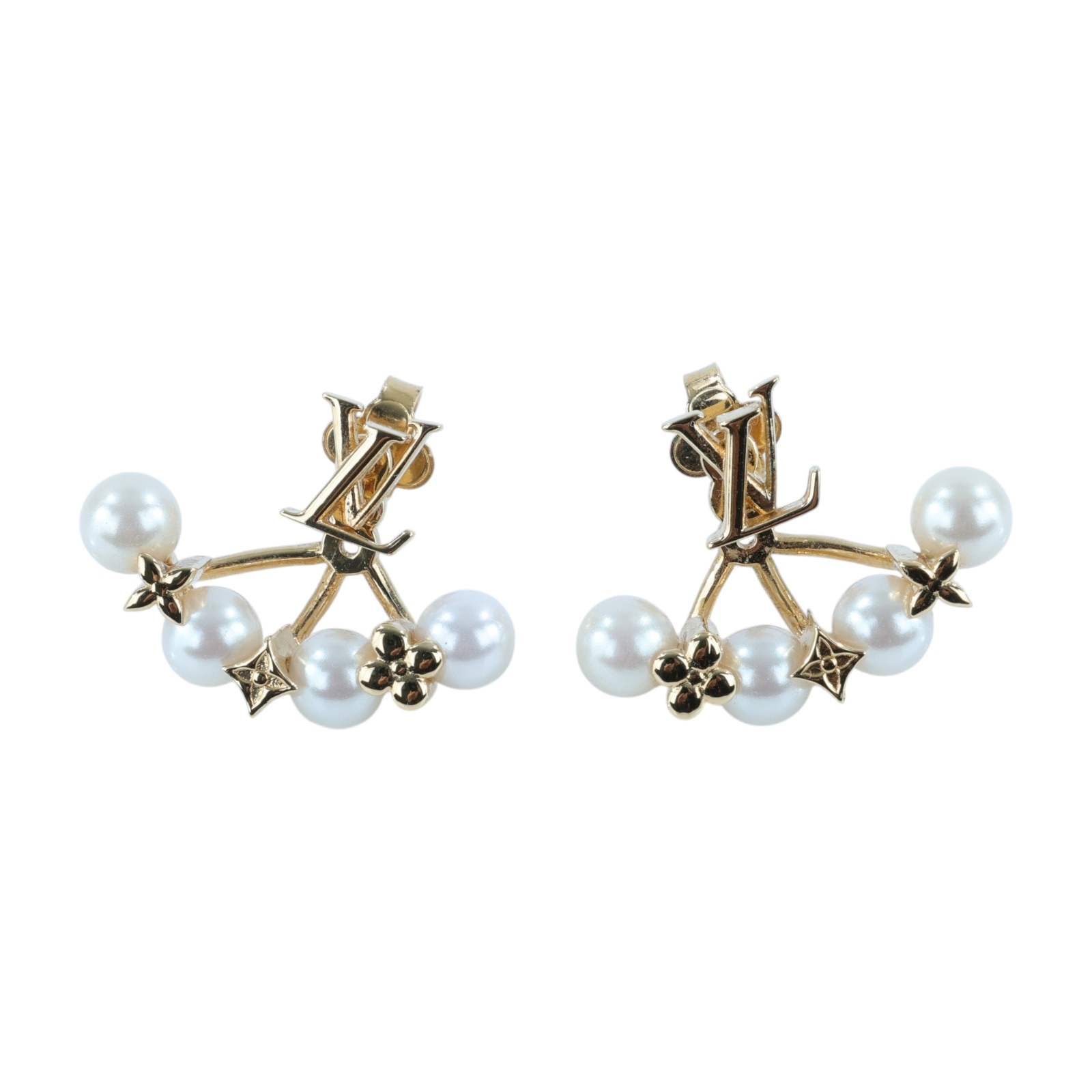 路易威登 LOUIS VUITTON Minigram Pearls 耳釘 M01258 Minigram Pearls 耳環 原廠盒子/防塵袋/購買證明