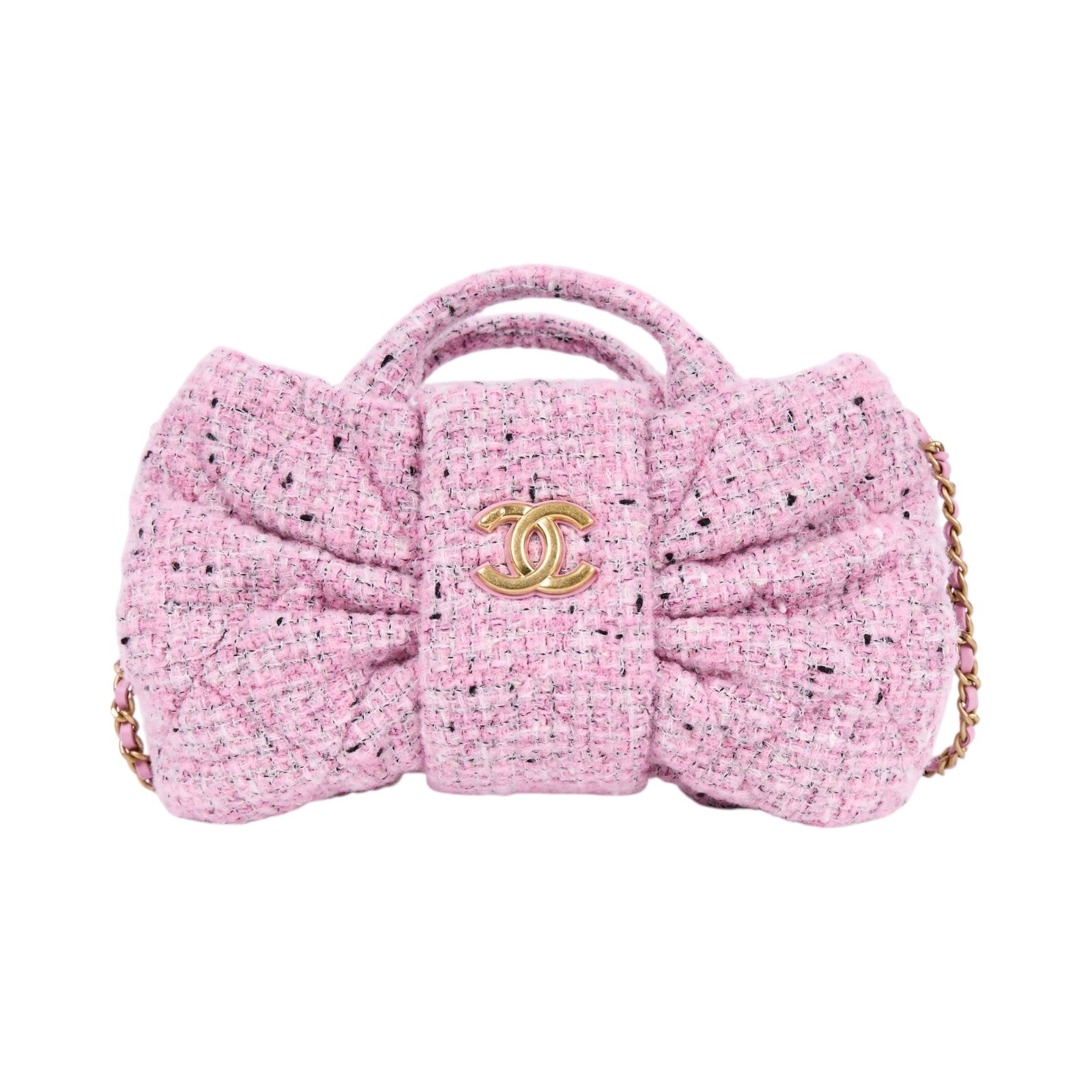 香奈兒 CHANEL 25K Coco Mark 手提包 肩背包 AS5849 晶片款 粉色毛呢蝴蝶結包 防塵袋