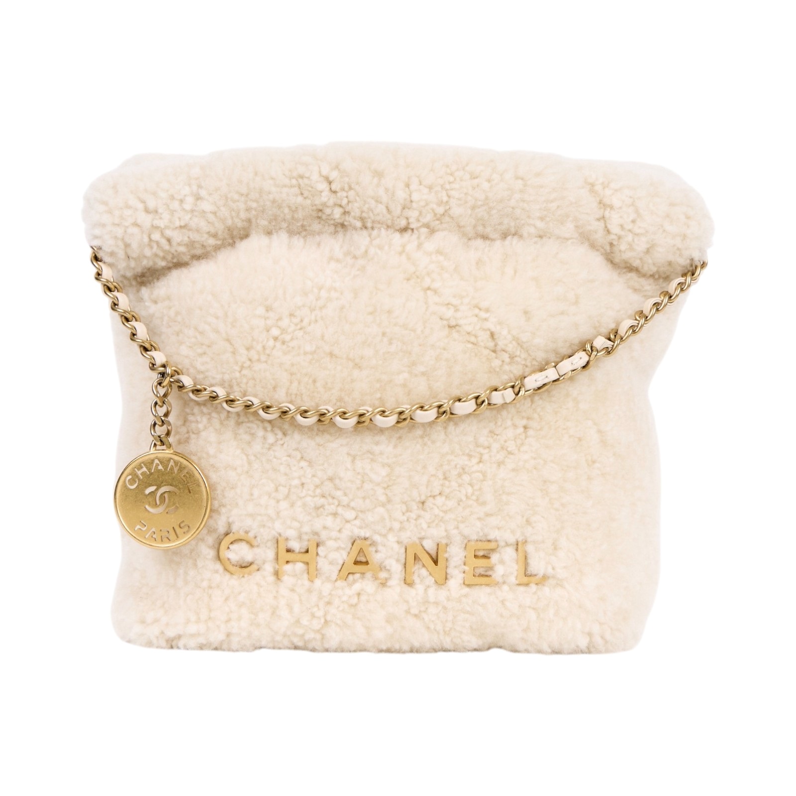 香奈兒 CHANEL 22 迷你 束口包 AS3980 B18299 晶片款 米色毛毛22包MINI 防塵袋