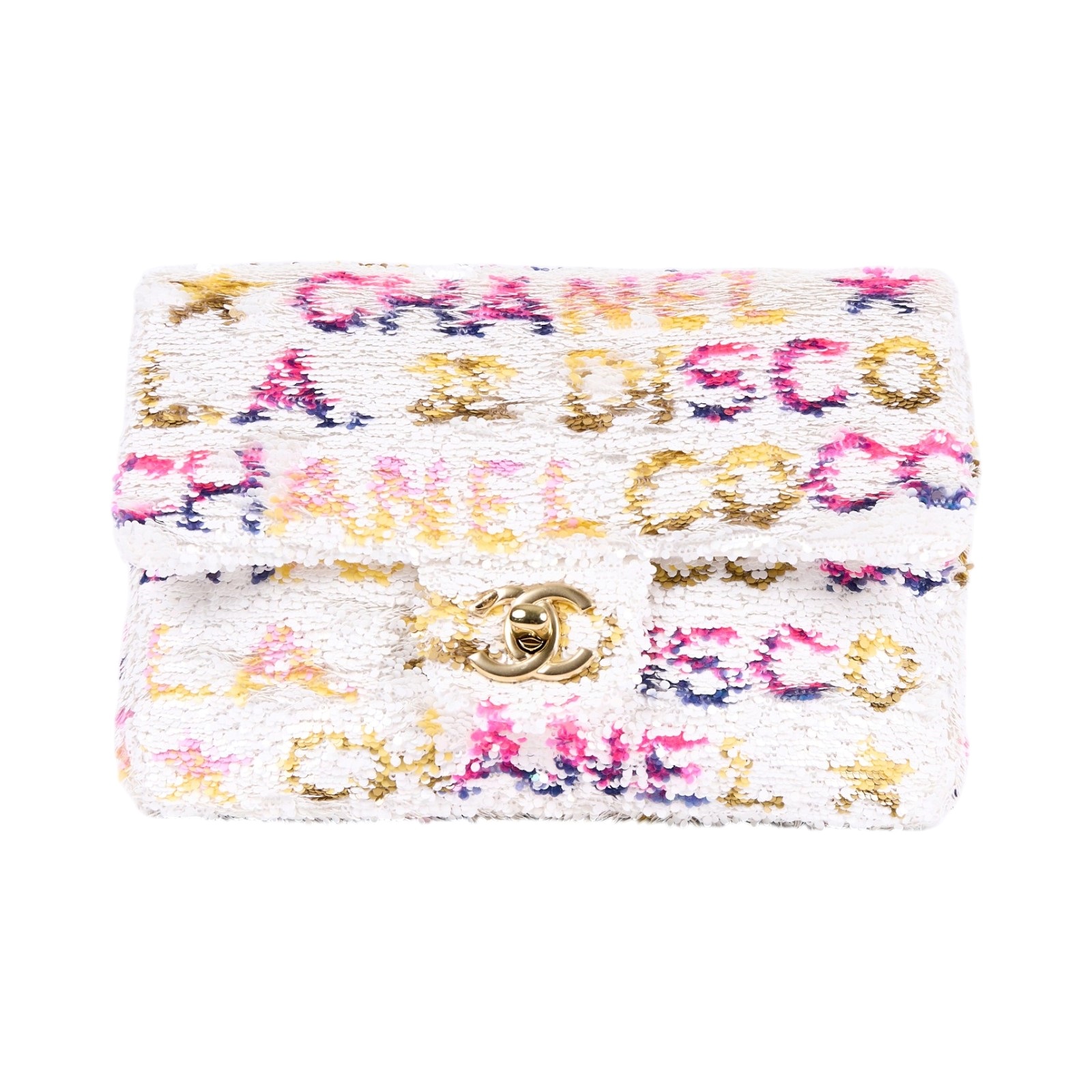 香奈兒 CHANEL CF 迷你 口蓋包  晶片款 白彩亮片COCO20 防塵袋