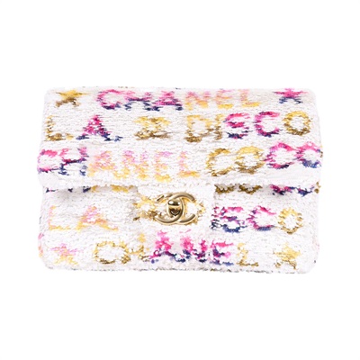 香奈兒 CHANEL CF 迷你 口蓋包  晶片款 白彩亮片COCO20 防塵袋